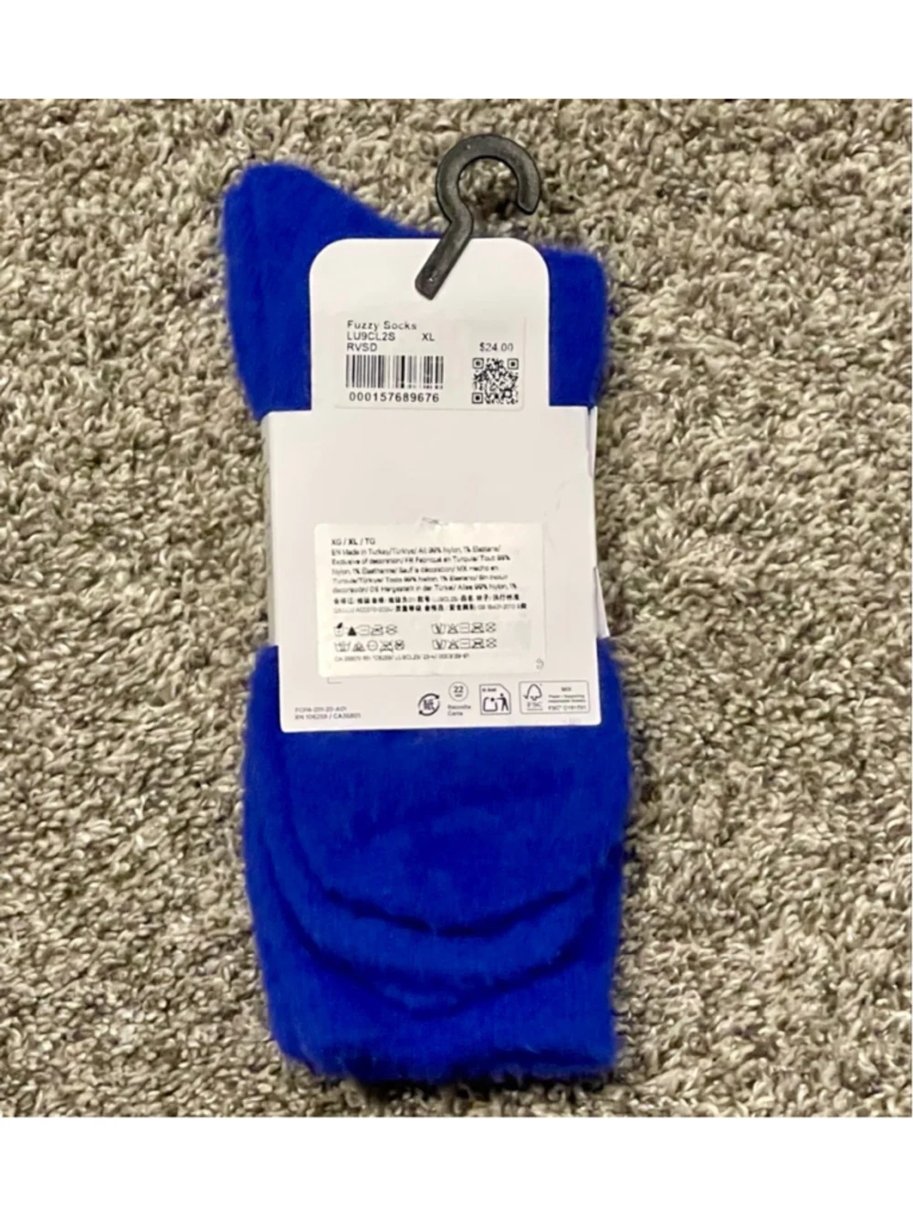 Lululemon Fuzzy Crew Socks, Size XL, Riverside Blue, NWT